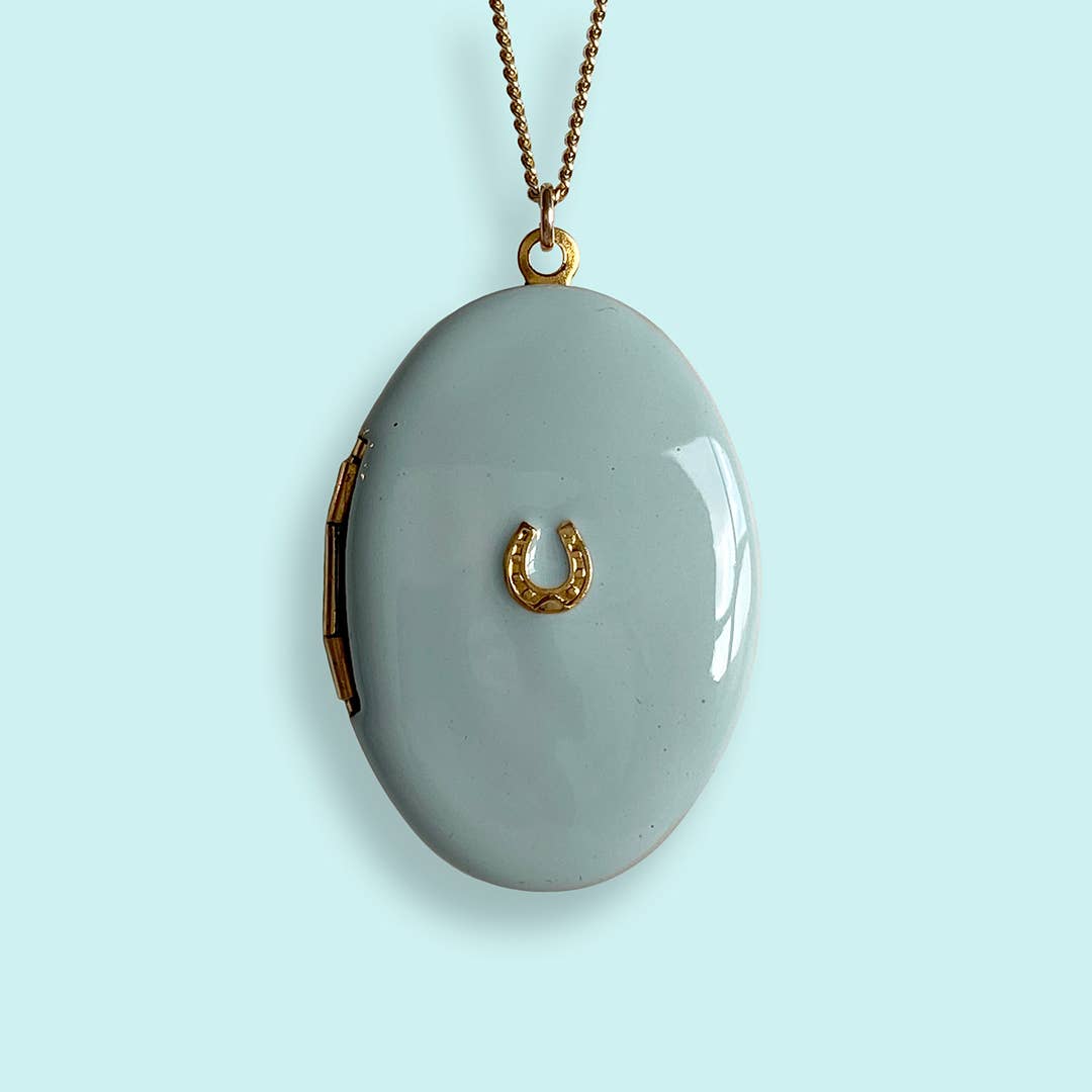 Blue Horseshoe Locket Necklace