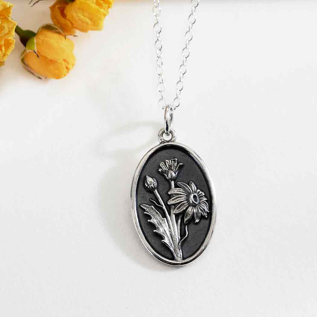 Sterling Silver Birthflower Necklaces: October - Cosmo