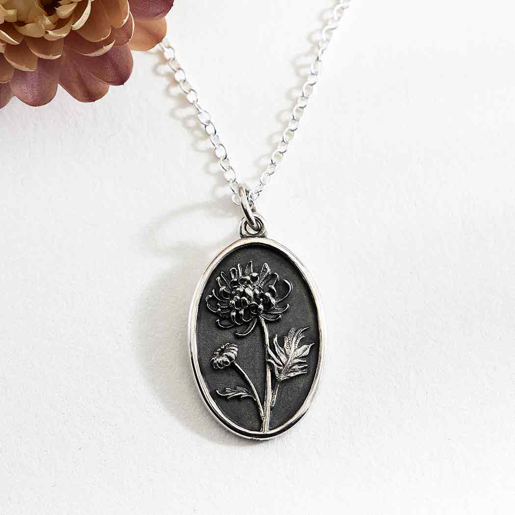 Sterling Silver Birthflower Necklaces: October - Cosmo