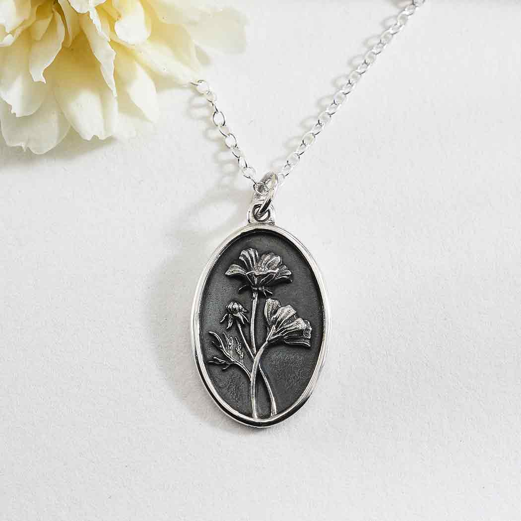 Sterling Silver Birthflower Necklaces: October - Cosmo