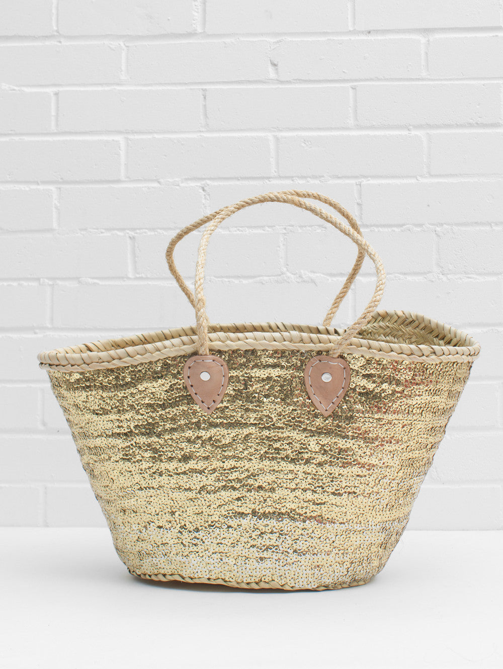 Gold Sequin Rope Basket Tote