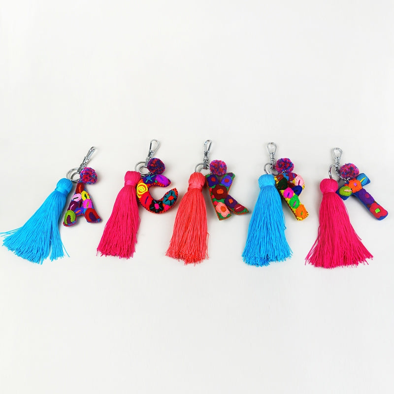 Embroidered Initial Tassel Dangle