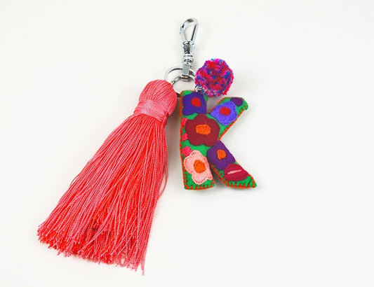 Embroidered Initial Tassel Dangle