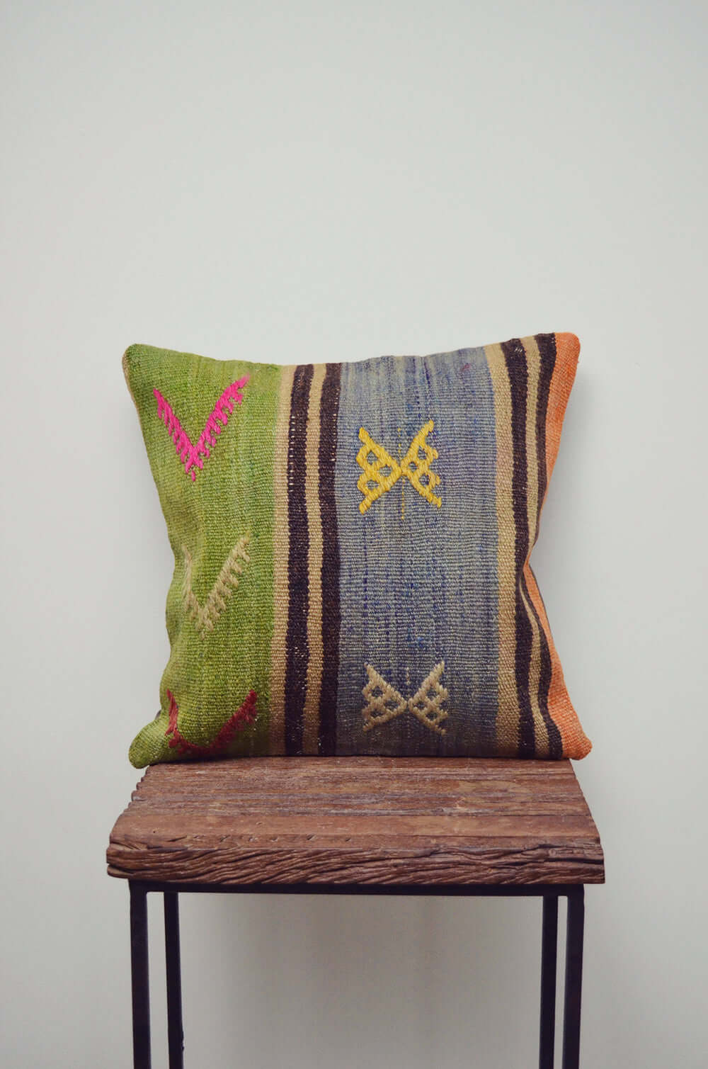 Vintage Kilim Square Pillow - Blue & Green