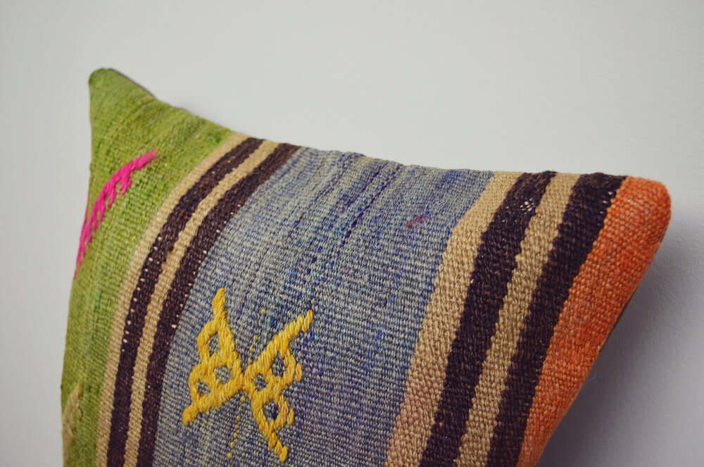 Vintage Kilim Square Pillow - Blue & Green