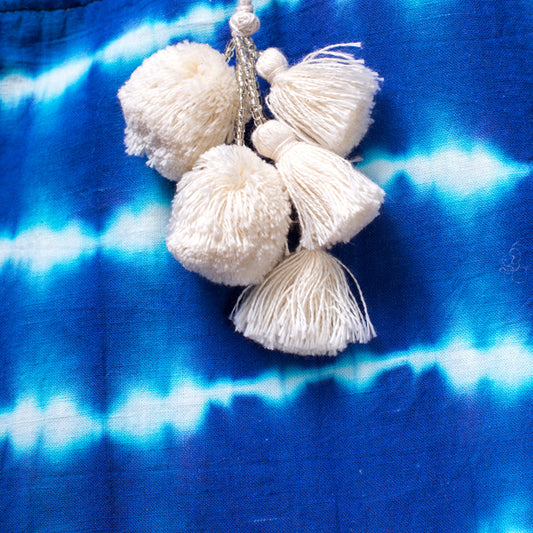 Dyed Shibori Tote with Tassels
