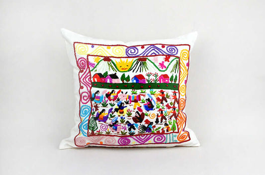 Michoacán Story Cloth Embroidered Pillow