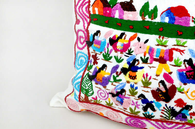 Michoacán Story Cloth Embroidered Pillow