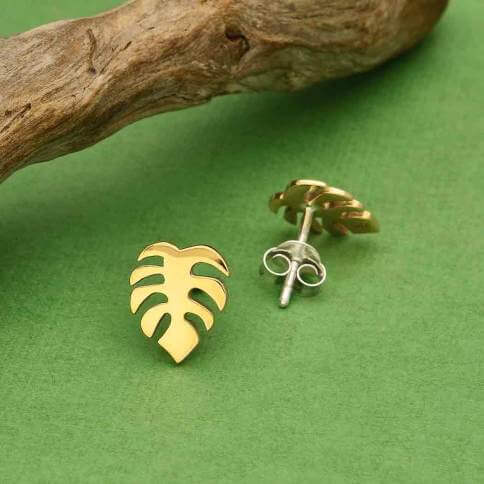 Bronze Monstera Stud Earrings