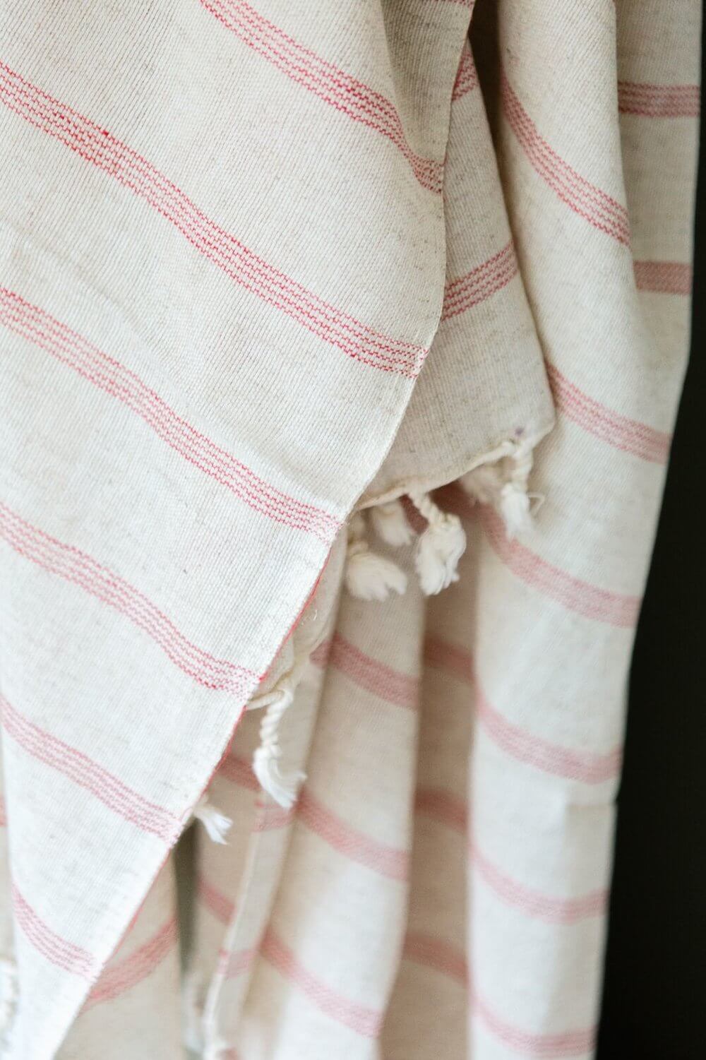 Linen Cotton Blend Turkish Towel - Natural and Red