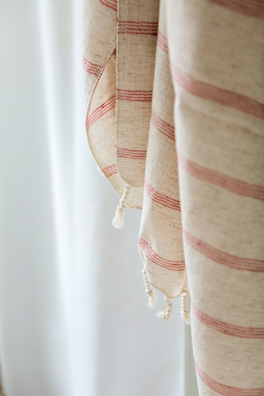 Linen Cotton Blend Turkish Towel - Natural and Red