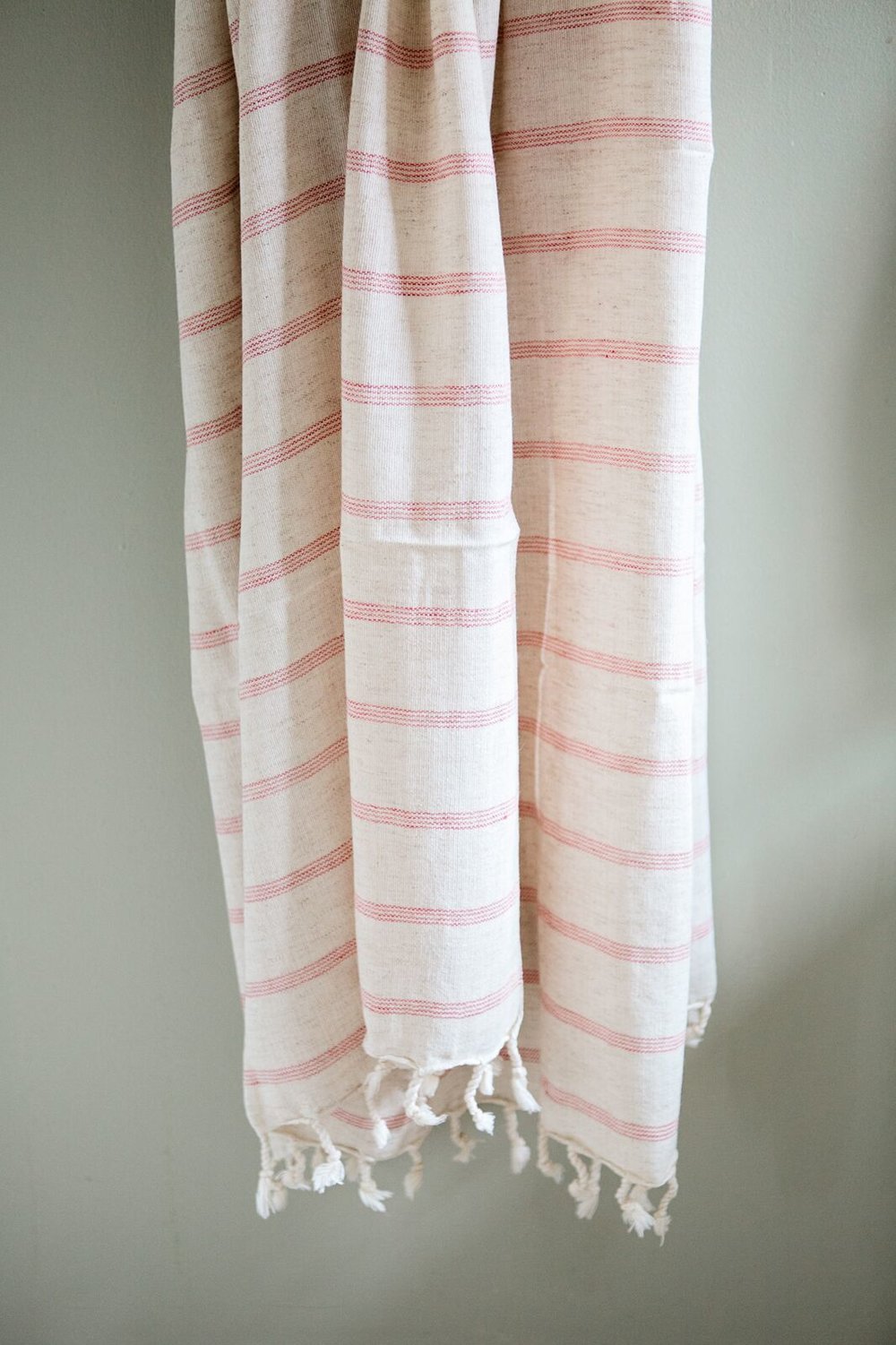 Linen Cotton Blend Turkish Towel - Natural and Red